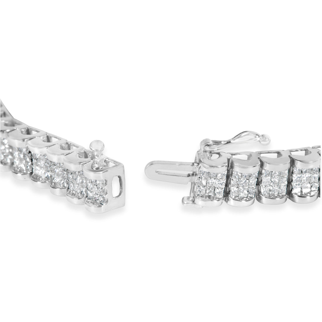 14K White Gold 5.00 Cttw Invisible Set Princess-Cut Diamond Belt and Buckle Tennis 7" Bracelet (H-I Color, SI1-SI2 Clarity) by Bids.com