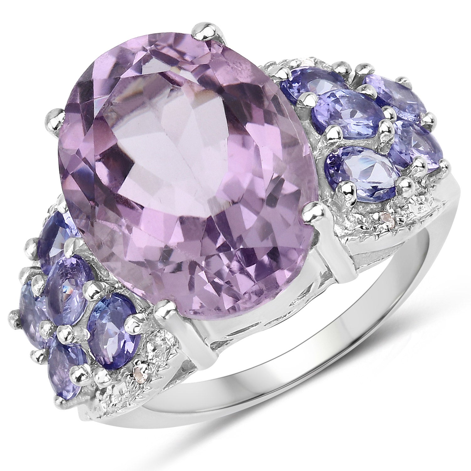 6.62 Carat Genuine Amethyst, Tanzanite and White Topaz .925 Sterling Silver Ring by Bids.com