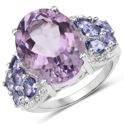 6.62 Carat Genuine Amethyst, Tanzanite and White Topaz .925 Sterling Silver Ring by Bids.com