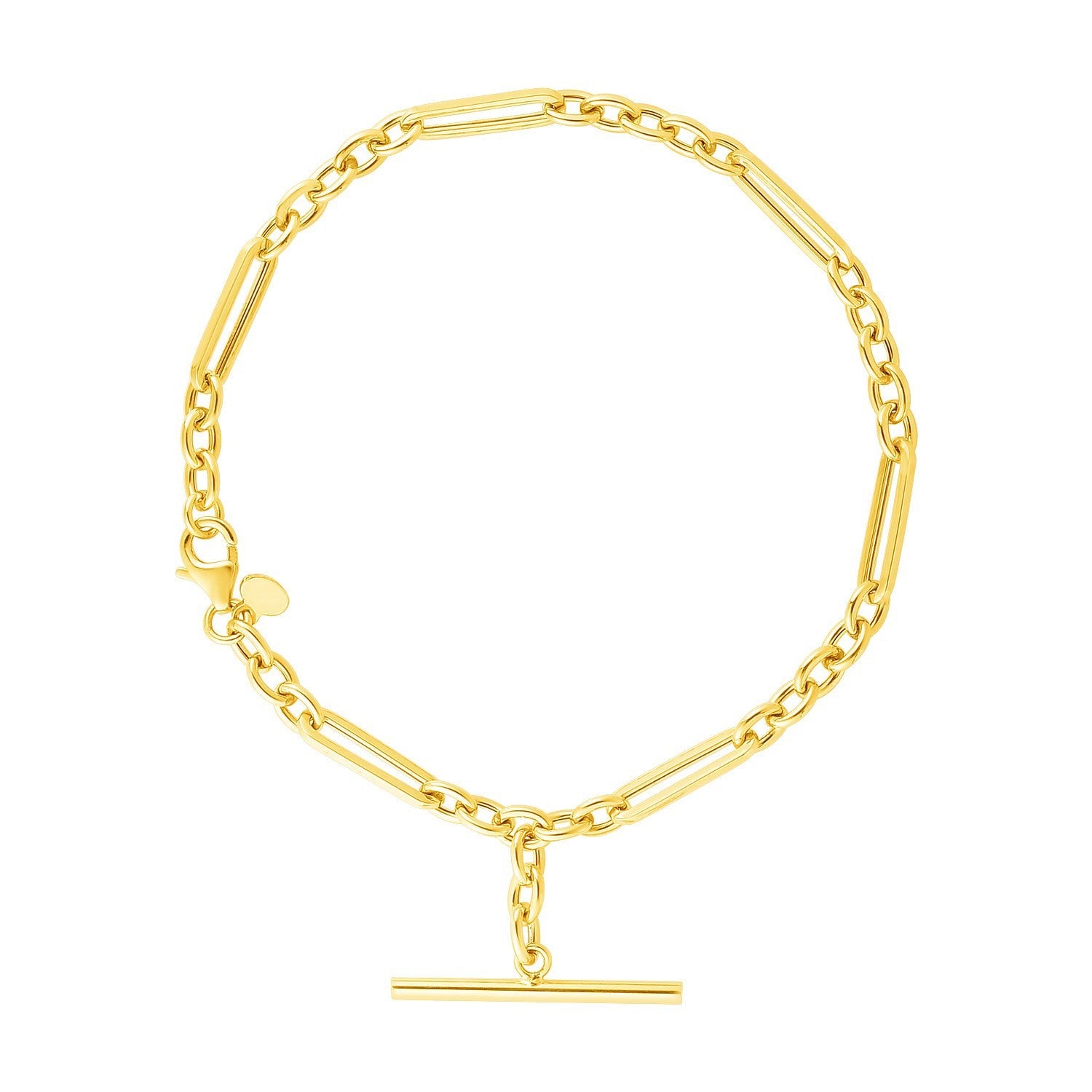14k Yellow Gold 7 1/5 inch Alternating Oval and Round Chain Bracelet with Toggle by Bids.com