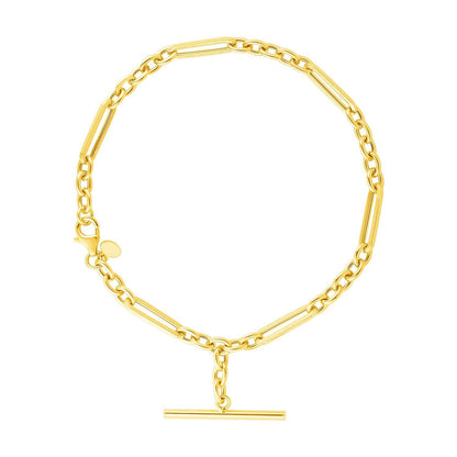 14k Yellow Gold 7 1/5 inch Alternating Oval and Round Chain Bracelet with Toggle by Bids.com