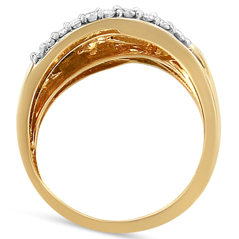 10K Yellow and White Gold 1.0 Cttw Round and Baguette-Cut Diamond Multirow Interwoven Cocktail Ring (I-J Color, I2-I3 Quality) - Size 7 by Bids.com