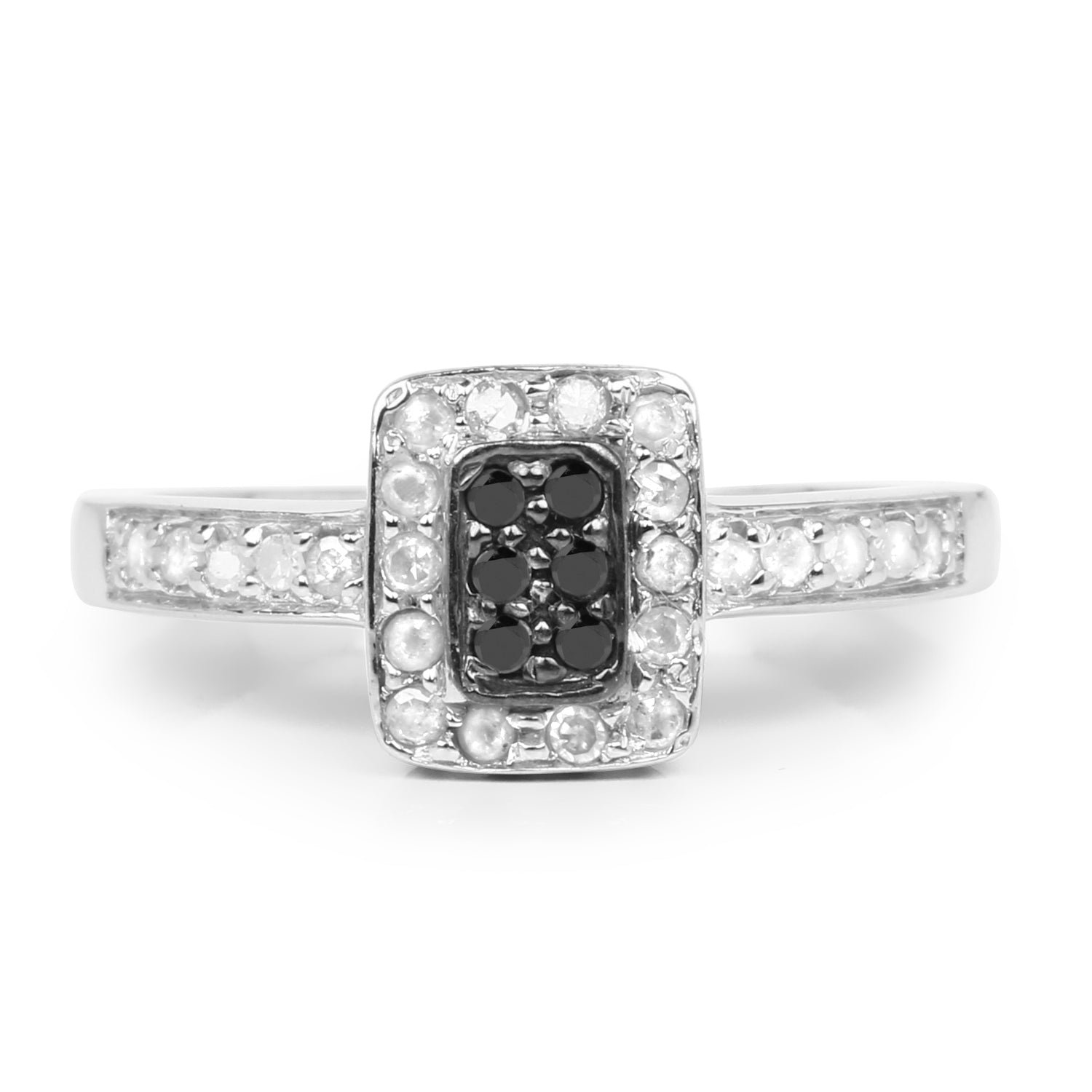 0.35 Carat Genuine Black Diamond and White Diamond .925 Sterling Silver Ring  DestGlow