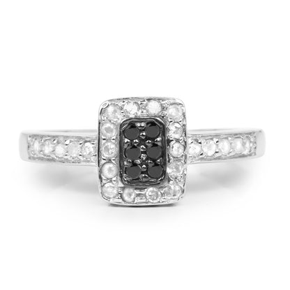0.35 Carat Genuine Black Diamond and White Diamond .925 Sterling Silver Ring  DestGlow