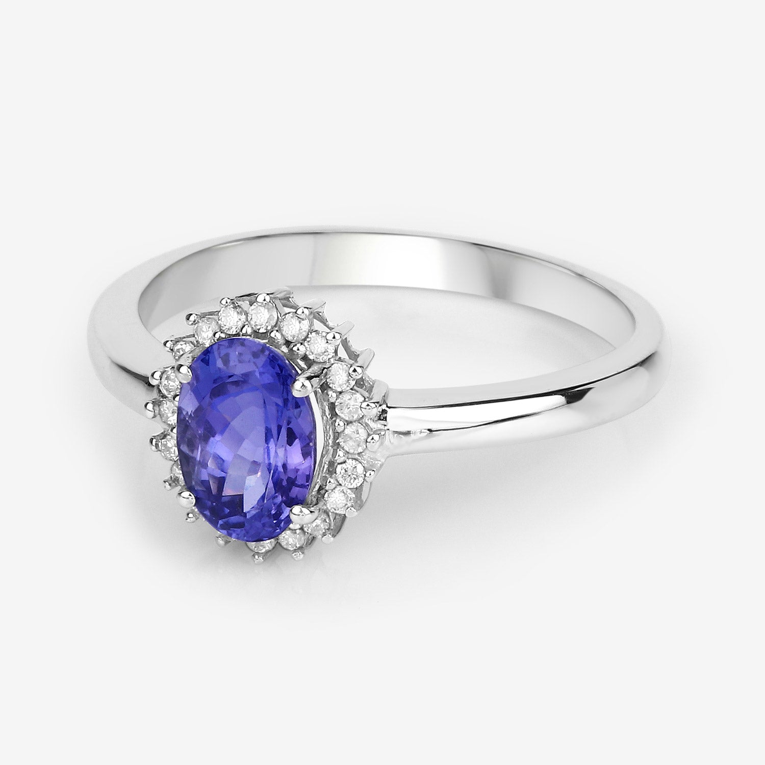 0.86 Carat Genuine Tanzanite and White Diamond 14K White Gold Ring  DestGlow
