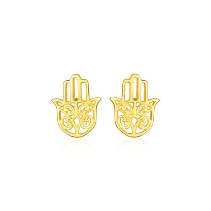 14k Yellow Gold Polished Hand of Hamsa Post Earrings by Bids.com