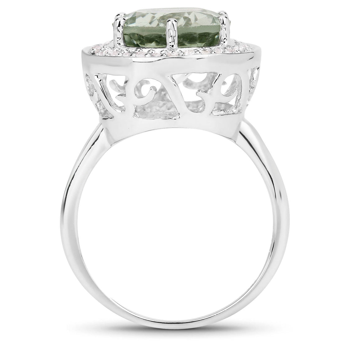 4.94 Carat Genuine Green Amethyst and White Topaz .925 Sterling Silver Ring by Bids.com