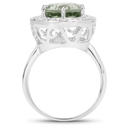 4.94 Carat Genuine Green Amethyst and White Topaz .925 Sterling Silver Ring by Bids.com