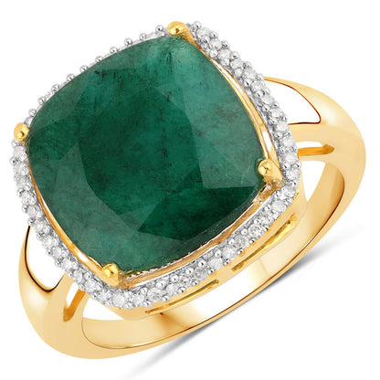 5.14 Carat Dyed Emerald and White Diamond .925 Sterling Silver Ring  DestGlow