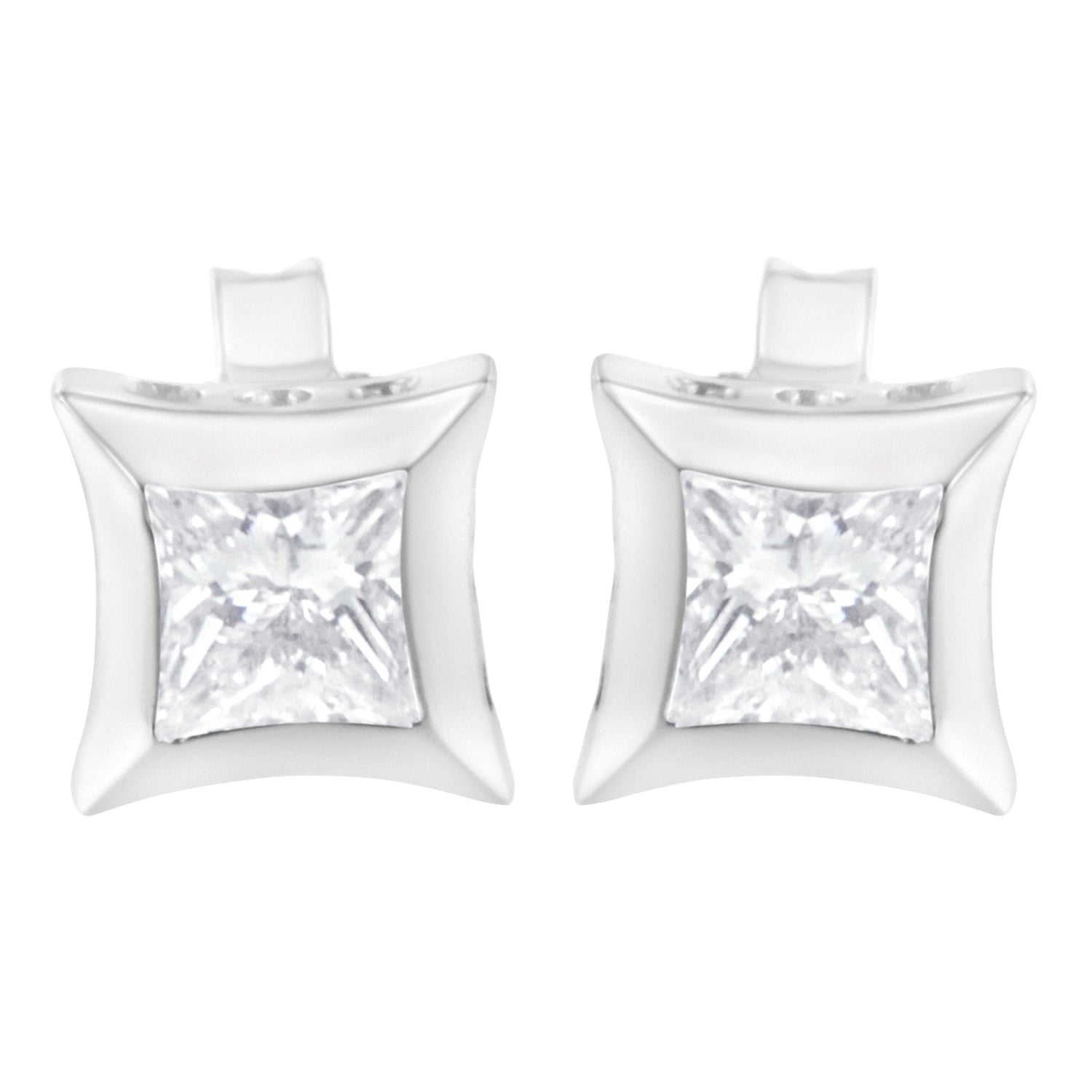 10K White Gold 1/2 Cttw Invisible Set Princess-Cut Diamond Stud Earrings (H-I Color, SI2-I1 Clarity) by Bids.com