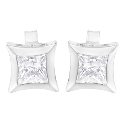 10K White Gold 1/2 Cttw Invisible Set Princess-Cut Diamond Stud Earrings (H-I Color, SI2-I1 Clarity) by Bids.com