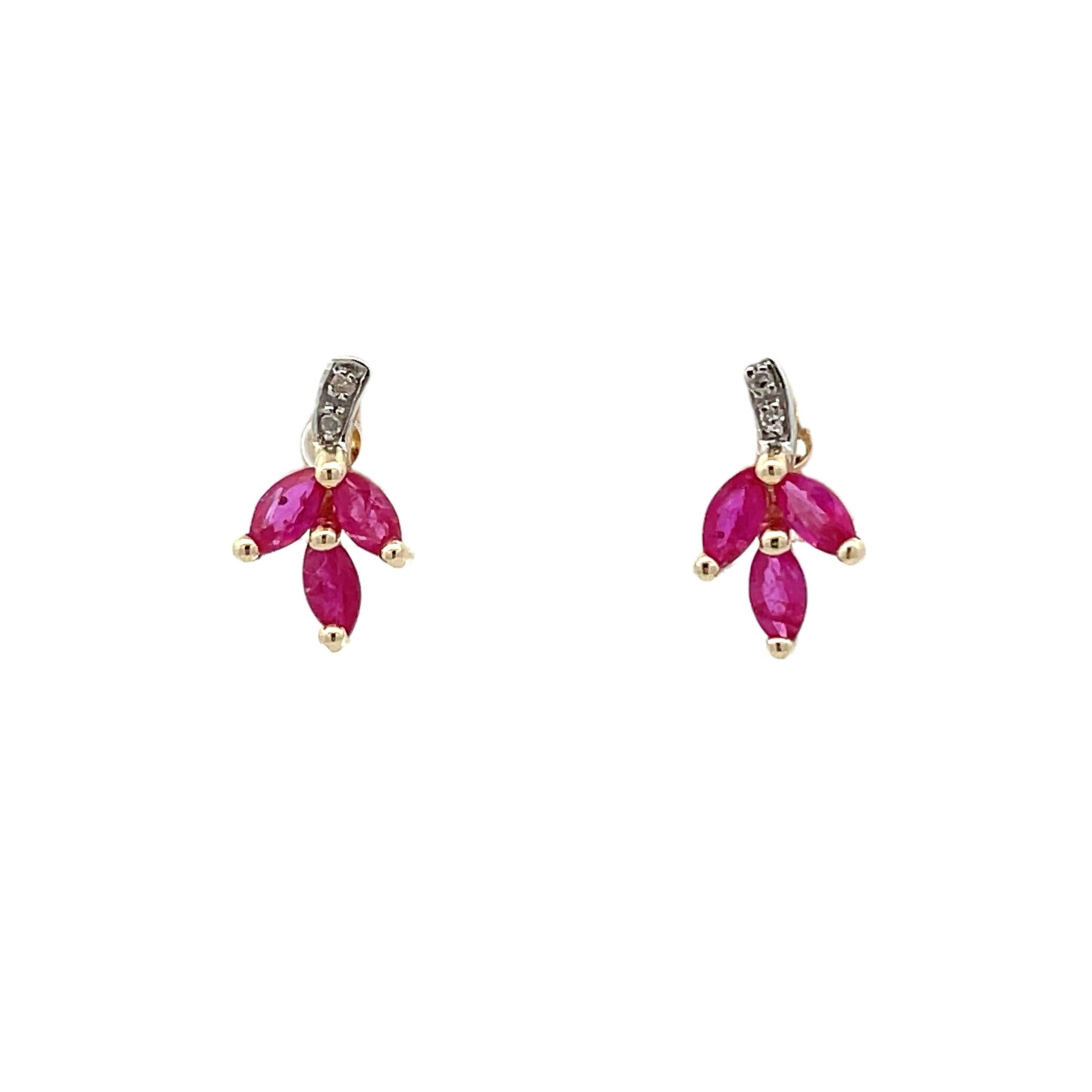 Natural .58ct Ruby Diamond Earrings 10KT Yellow Gold by Bids.com