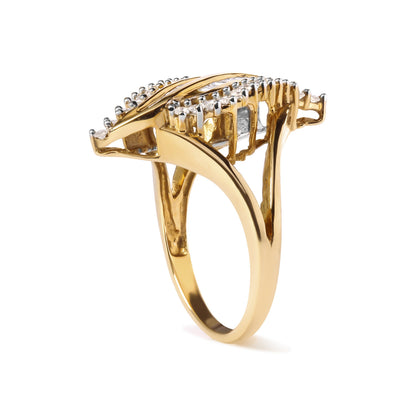 10K Yellow Gold 1/2 Cttw Round and Baguette Cut Diamond Cocktail Ring (H-I Color, I1-I2 Clarity) by Bids.com