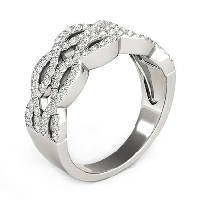 Diamond Studded Double Interlocking Waves Ring in 14k White Gold (5/8 cttw) by Bids.com