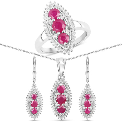 4.32 Carat Genuine Ruby and White Topaz .925 Sterling Silver 3 Piece Jewelry Set (Ring, Earrings, and Pendant w/ Chain) by Bids.com