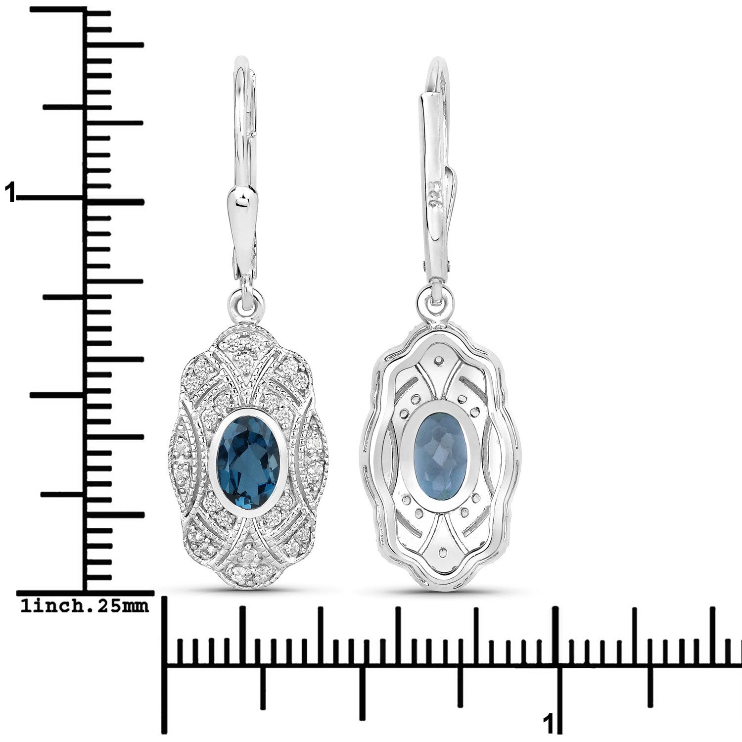 1.32 Carat Genuine London Blue Topaz and White Topaz .925 Sterling Silver Earrings  DestGlow