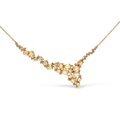 18K Yellow Gold 1/2 Cttw Brown Diamond and Multi-Size Oval Yellow Sapphire Cluster Cascade Station Necklace (Brown Color, SI1-SI2 Clarity) - Adjustable up to 14" to 16" by Bids.com