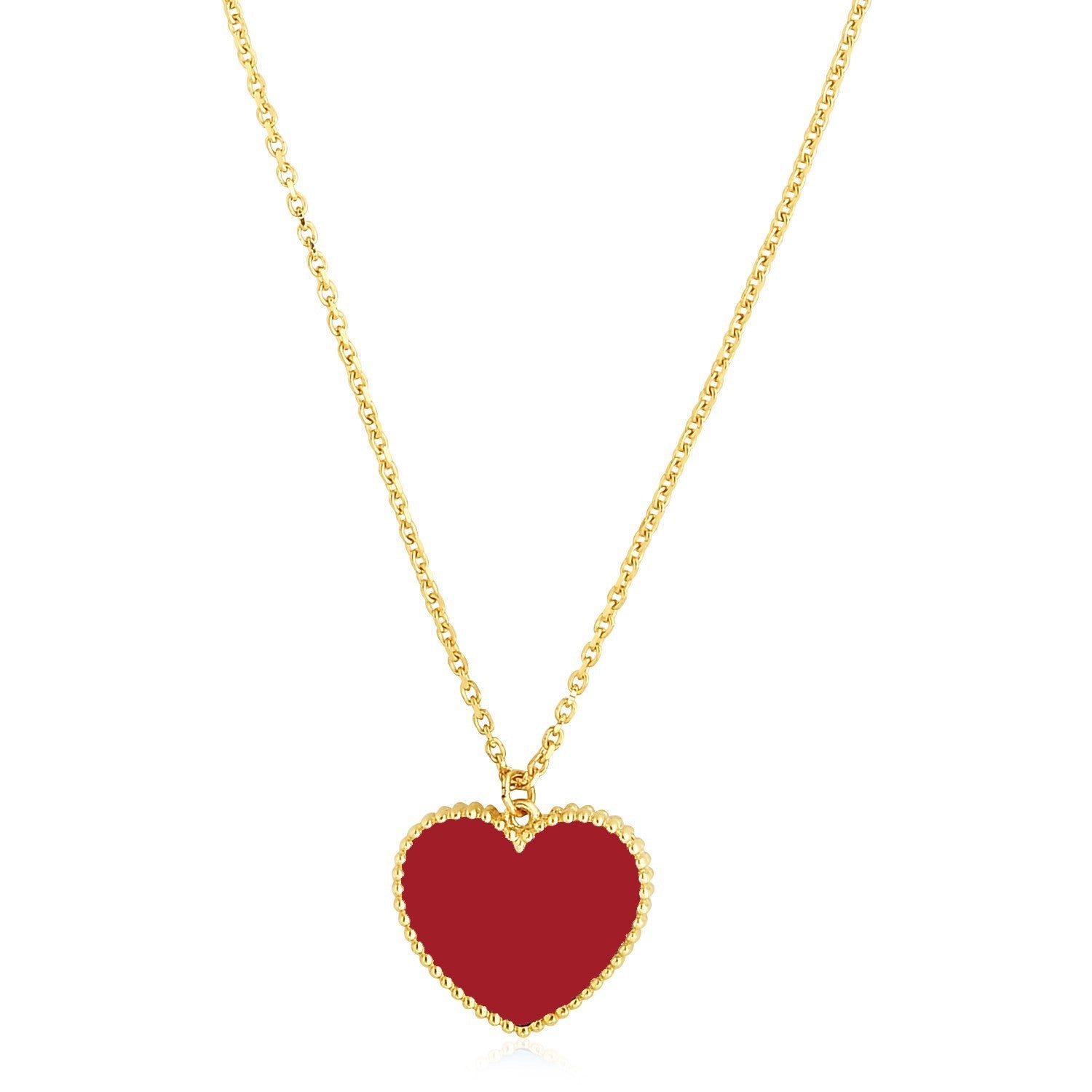 14k Yellow Gold High Polish Heart Red Cornelia Paste Necklace by Bids.com