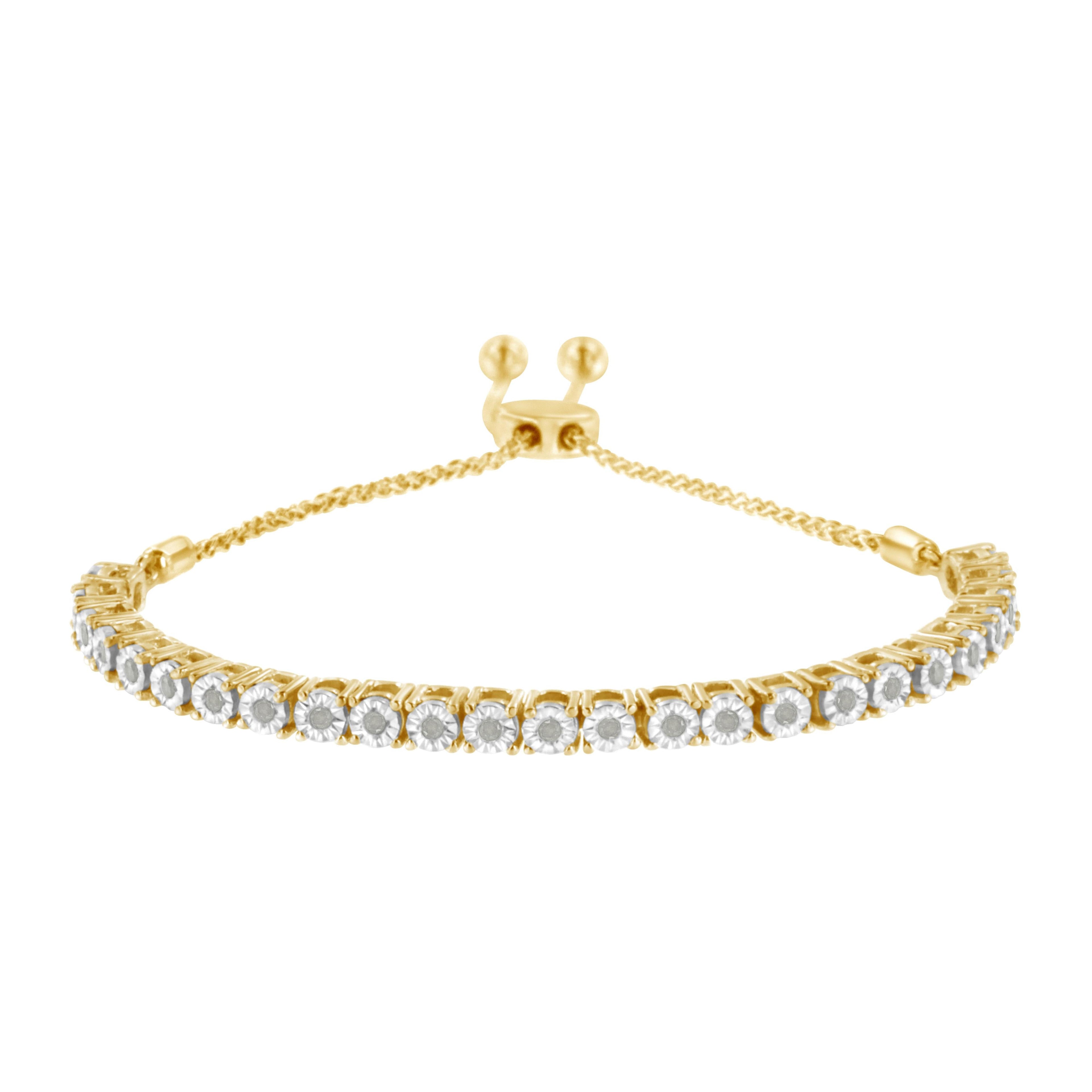 10K Yellow Gold over .925 Sterling Silver 1/4 Cttw Miracle-Set Diamond 4â€-10â€ Adjustable Bolo Tennis Bracelet (I-J Color, I3 Clarity) by Bids.com
