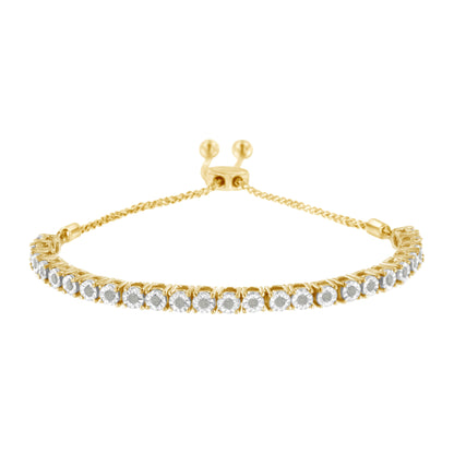 10K Yellow Gold over .925 Sterling Silver 1/4 Cttw Miracle-Set Diamond 4â€-10â€ Adjustable Bolo Tennis Bracelet (I-J Color, I3 Clarity) by Bids.com