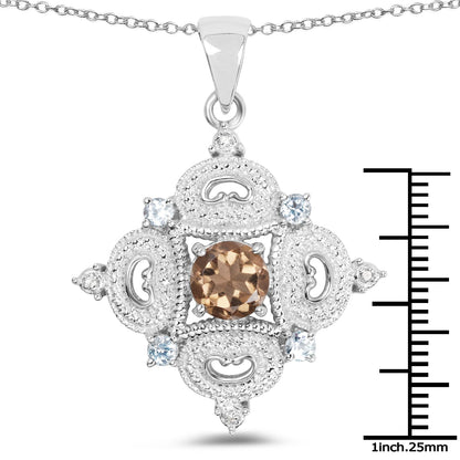 3.00 Carat Genuine Smoky Quartz, Blue Topaz and White Topaz .925 Sterling Silver Pendant by Bids.com