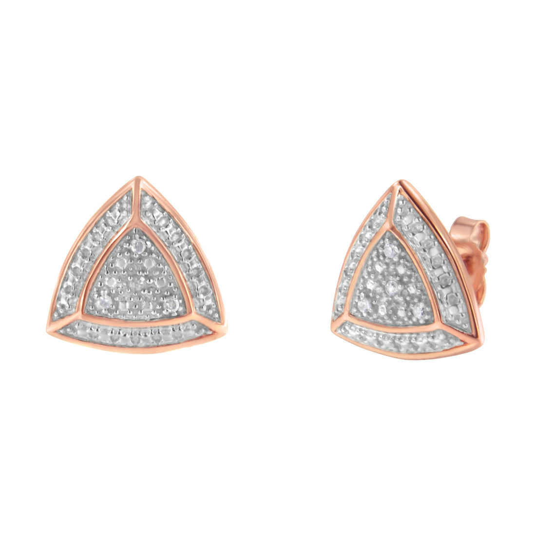14K Rose Gold over .925 Sterling Silver Diamond-Accented Trillion Shaped 4-Stone Halo-Style Stud Earrings (H-I Color, I2-I3 Clarity) by Bids.com