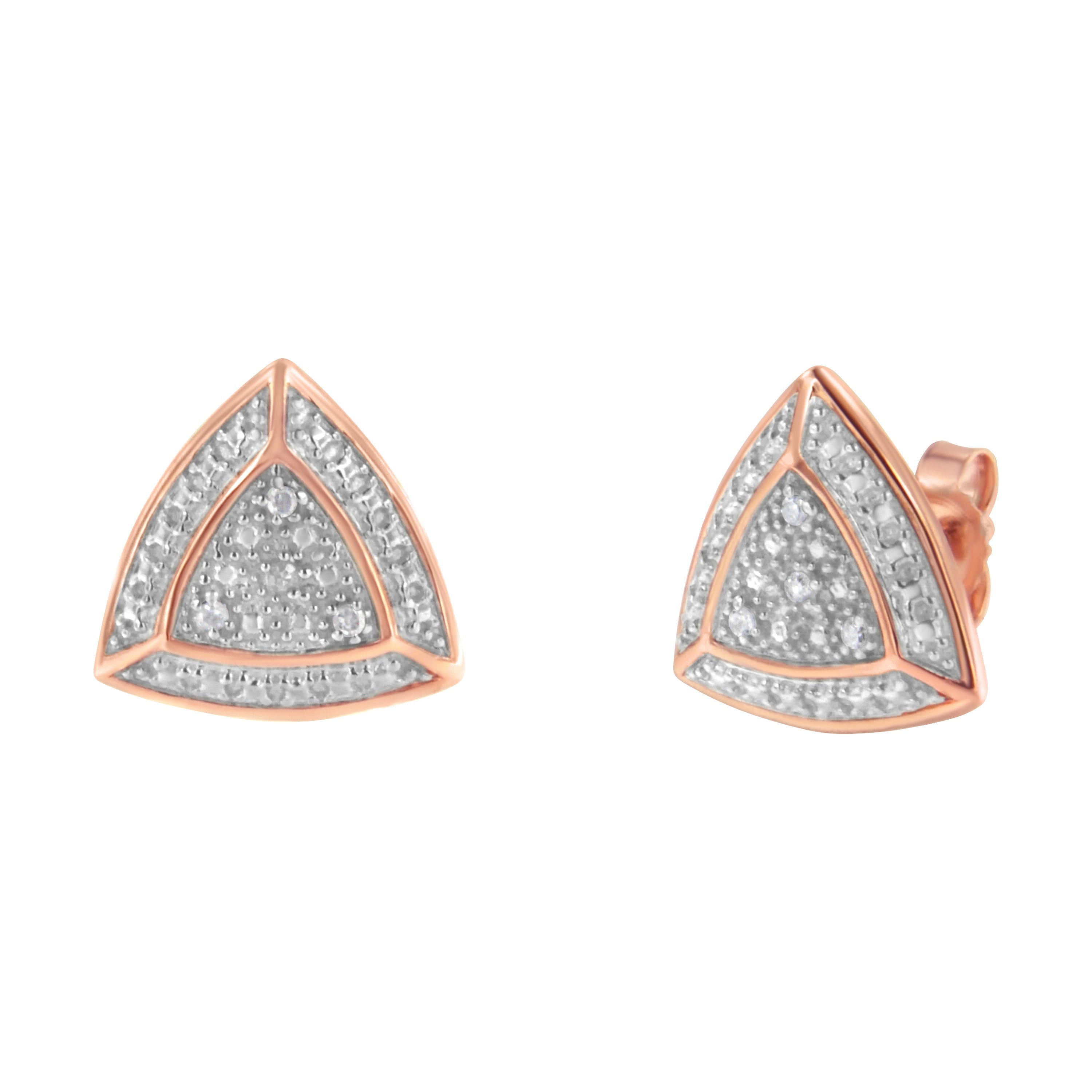 14K Rose Gold over .925 Sterling Silver Diamond-Accented Trillion Shaped 4-Stone Halo-Style Stud Earrings (H-I Color, I2-I3 Clarity) by Bids.com