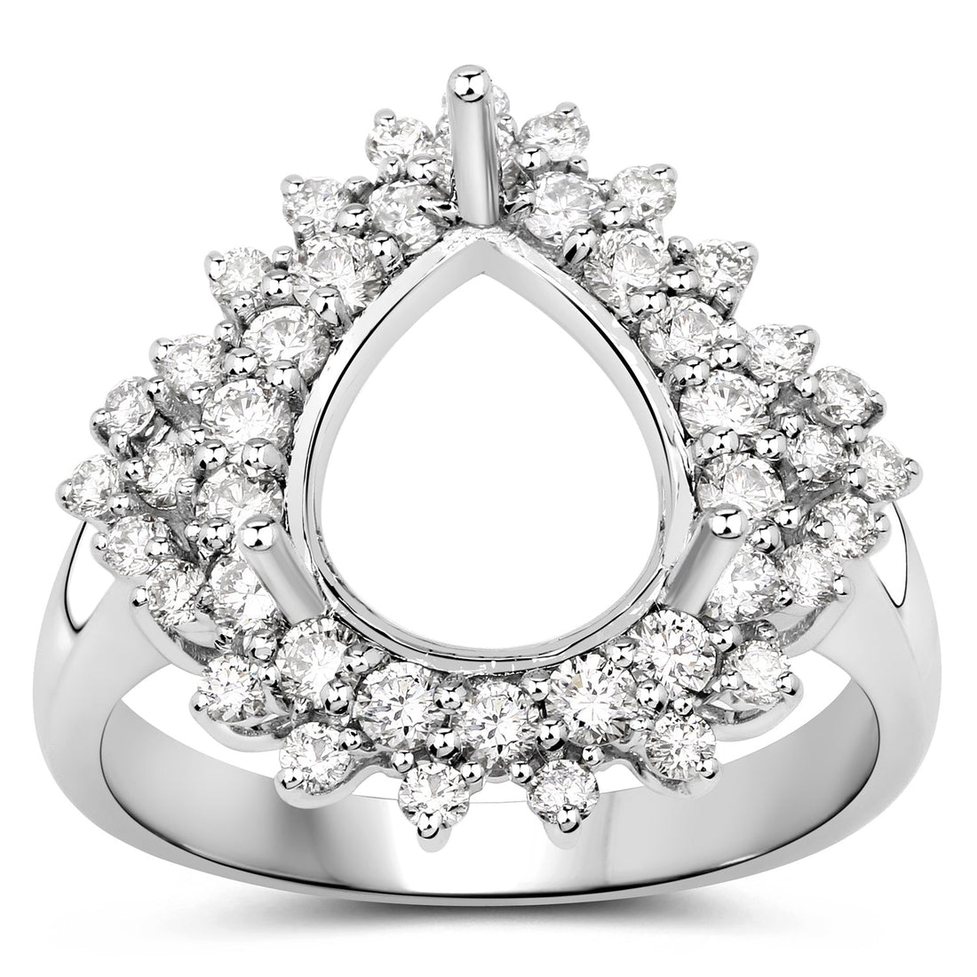 0.89 Carat Genuine White Diamond 14K White Gold Semi Mount Ring - holds 11x9mm Pear Gemstone by Bids.com