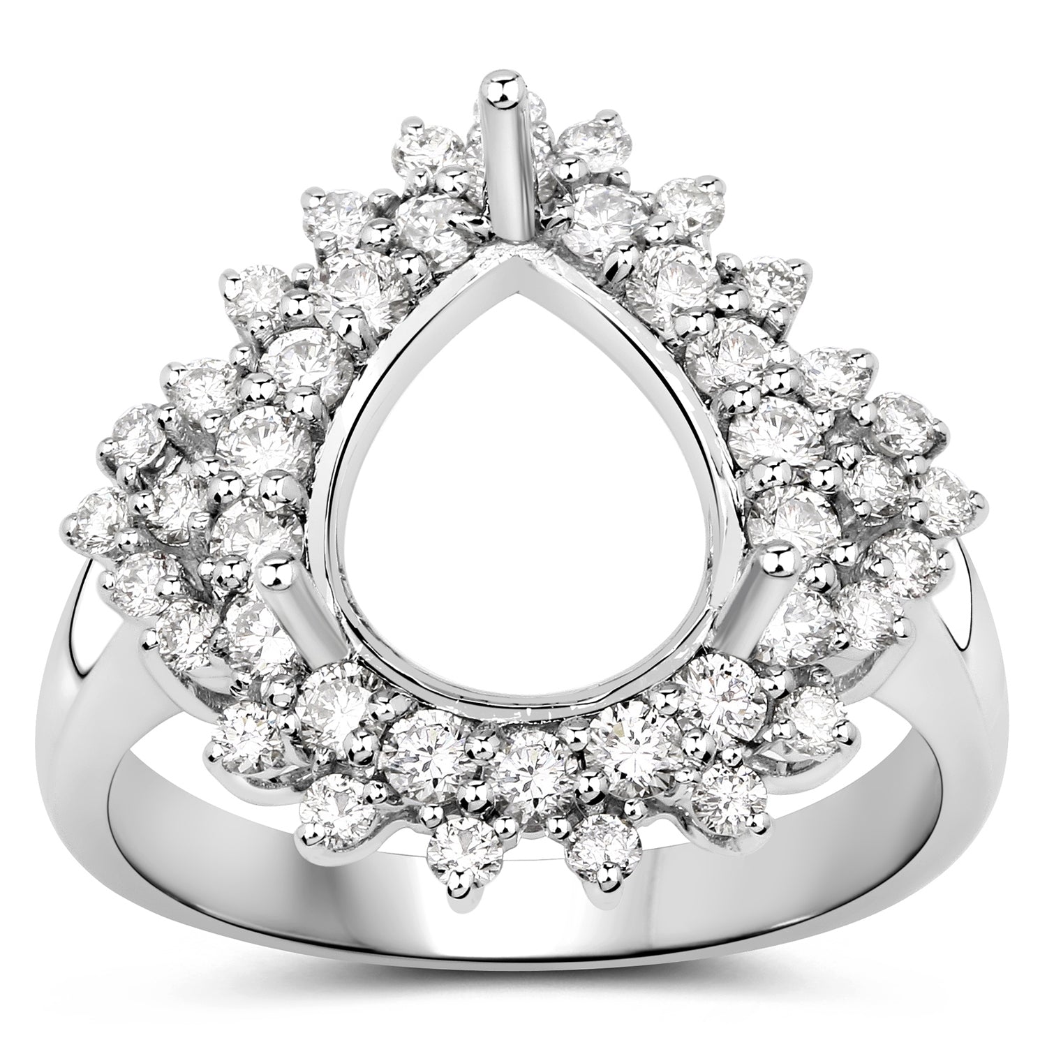 0.89 Carat Genuine White Diamond 14K White Gold Semi Mount Ring - holds 11x9mm Pear Gemstone by Bids.com