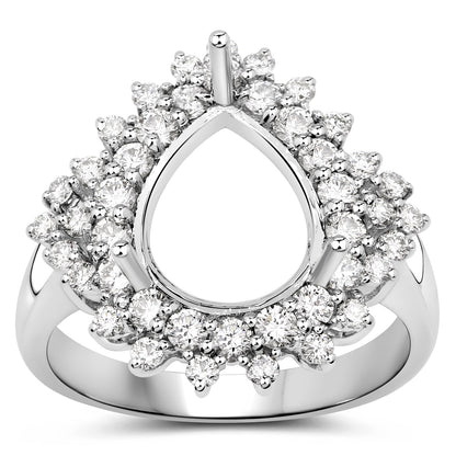 0.89 Carat Genuine White Diamond 14K White Gold Semi Mount Ring - holds 11x9mm Pear Gemstone by Bids.com