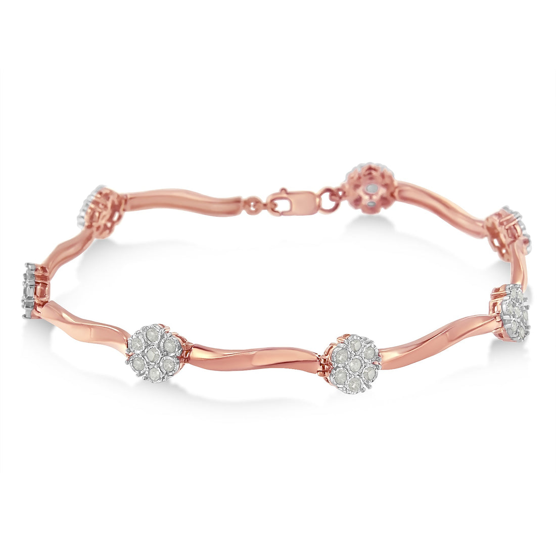 .925 10k Rose Gold Over Sterling Silver 1.0 cttw Diamond Floral Link Bracelet (I-J Color,I3 Clarity) by Bids.com