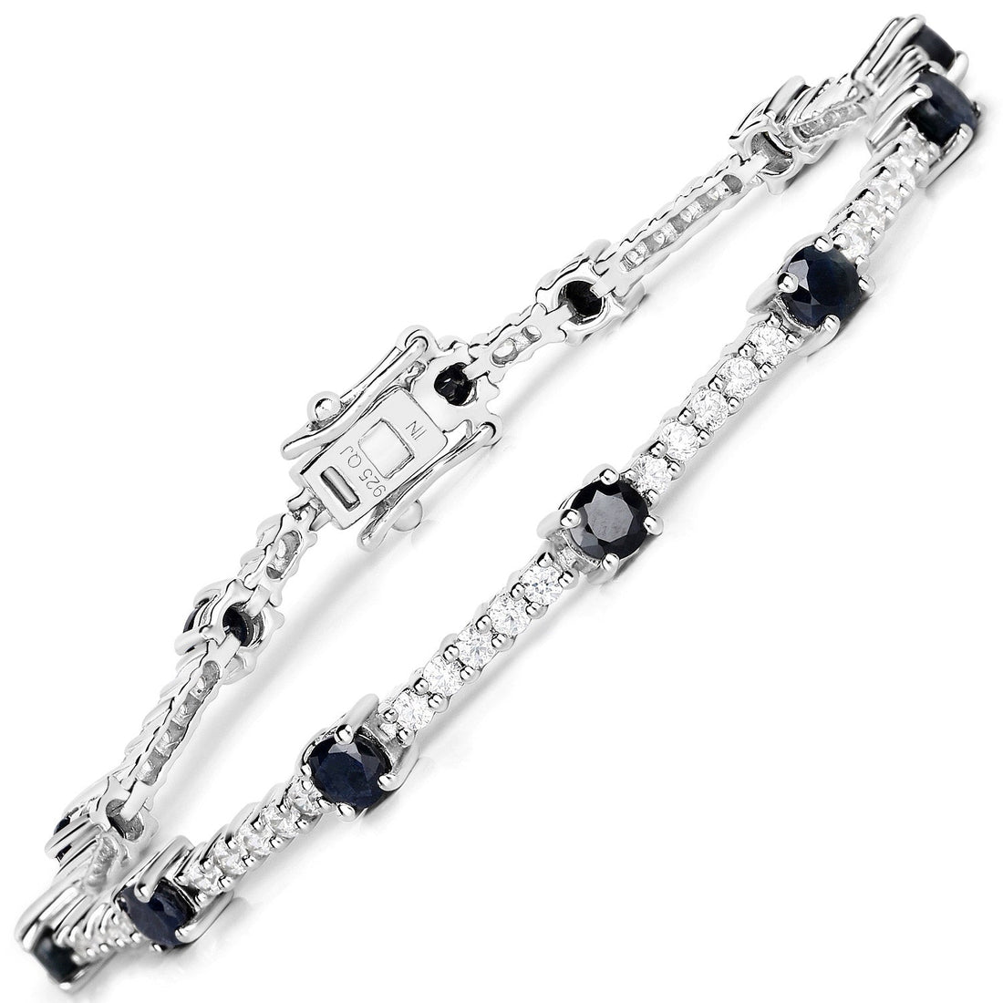 6.21 Carat Genuine Blue Sapphire and White Zircon .925 Sterling Silver Bracelet by Bids.com