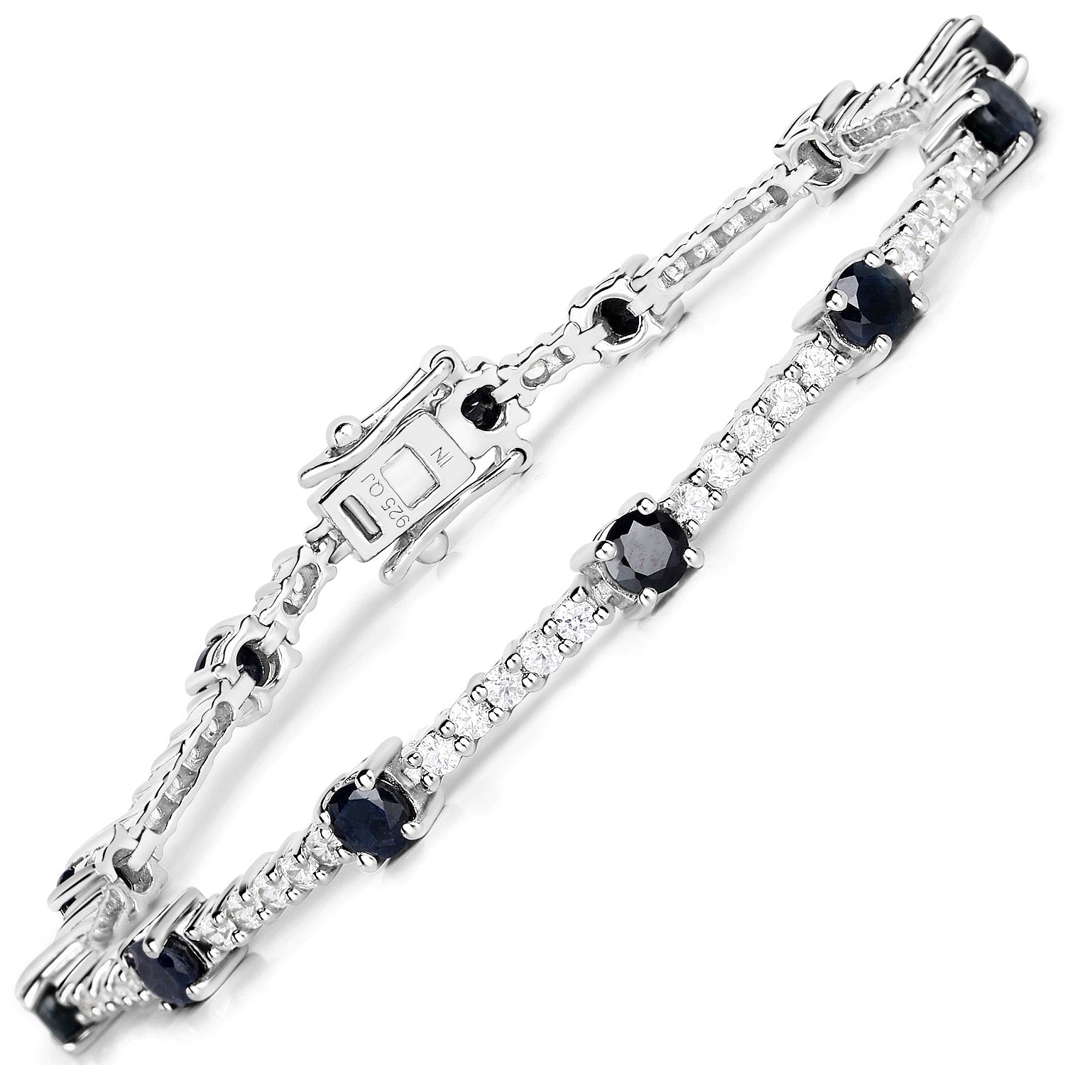6.21 Carat Genuine Blue Sapphire and White Zircon .925 Sterling Silver Bracelet by Bids.com