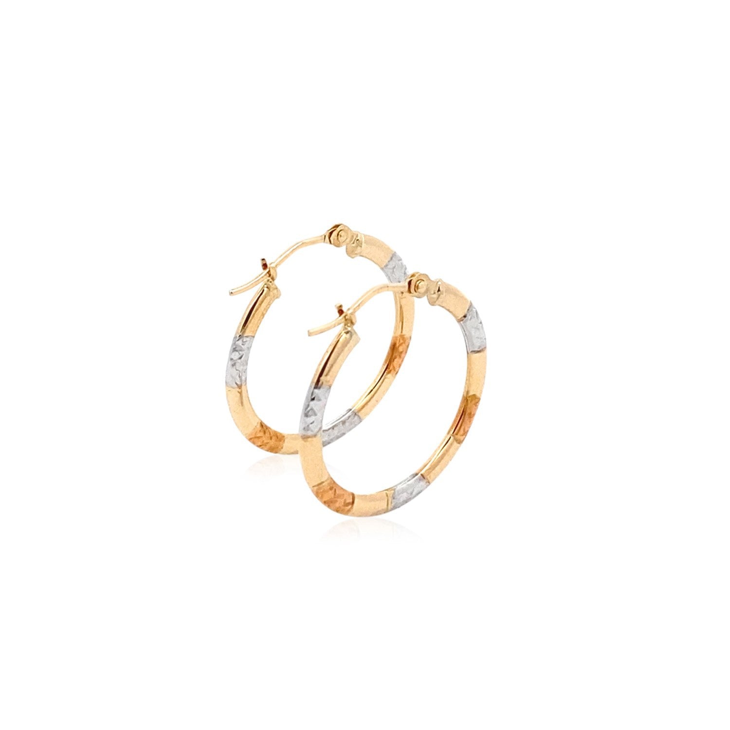 10k Tri-Color Gold Classic Hoop Earrings with Diamond Cut Details by Bids.com