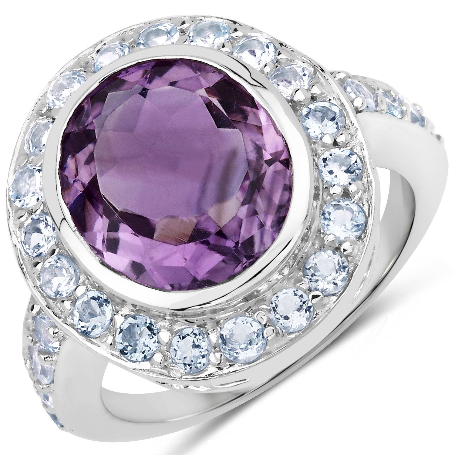 4.77 Carat Genuine Amethyst and Blue Topaz .925 Sterling Silver Ring by Bids.com