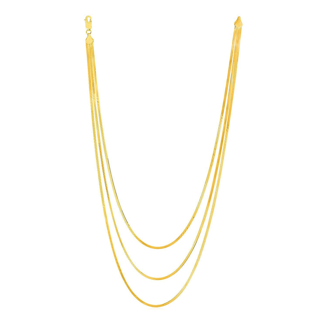 14k Yellow Gold Three Strand Herringbone Chain Necklace by Bids.com