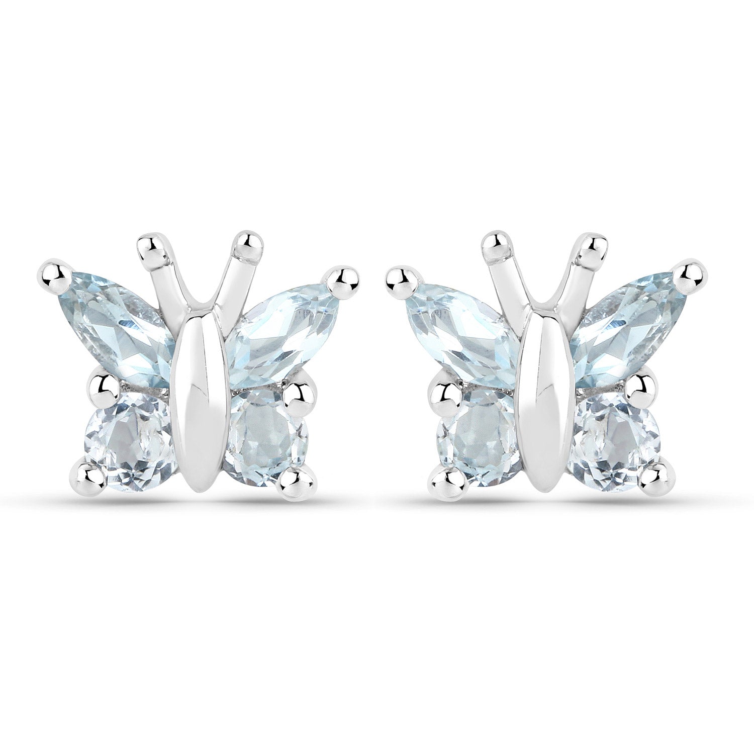 18K White Gold Plated 1.12 Carat Genuine Blue Topaz .925 Sterling Silver Earrings  DestGlow