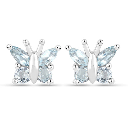 18K White Gold Plated 1.12 Carat Genuine Blue Topaz .925 Sterling Silver Earrings  DestGlow