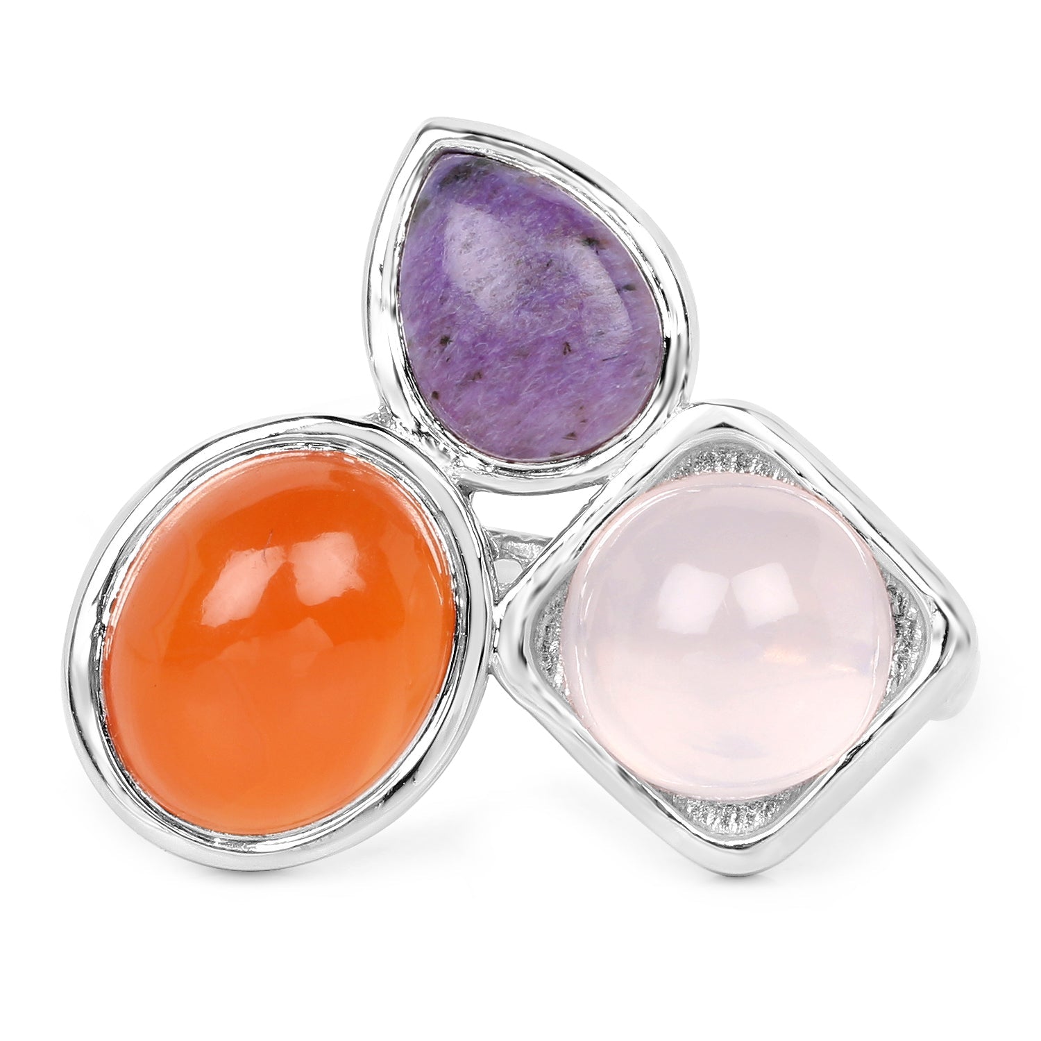 5.21 Carat Genuine Rose Quartz, Carnelian And Charolite .925 Sterling Silver Ring by Bids.com