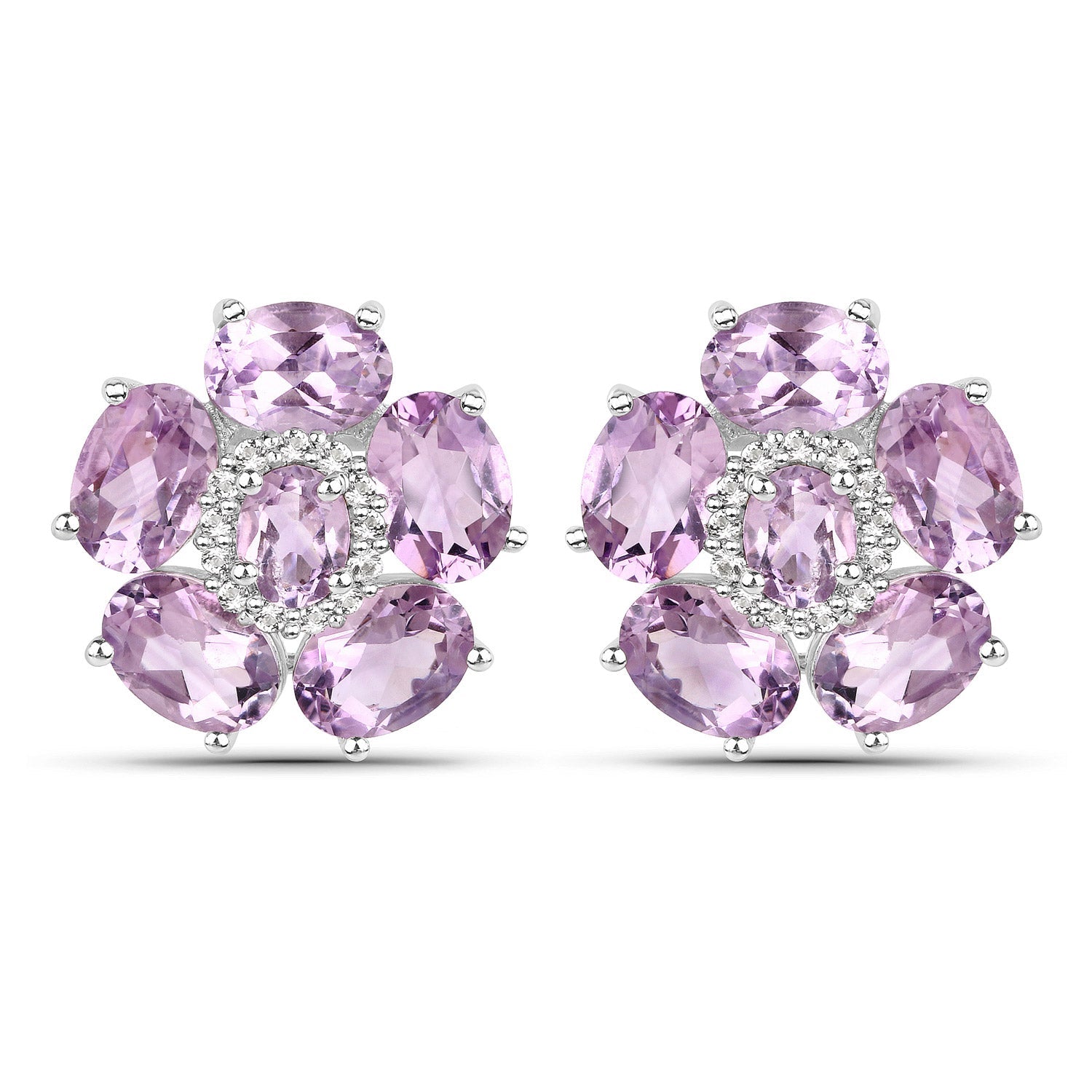 18K White Gold Plated 7.74 Carat Genuine Pink Amethyst and White Topaz .925 Sterling Silver Earrings  DestGlow