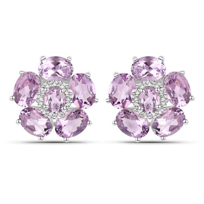 18K White Gold Plated 7.74 Carat Genuine Pink Amethyst and White Topaz .925 Sterling Silver Earrings  DestGlow