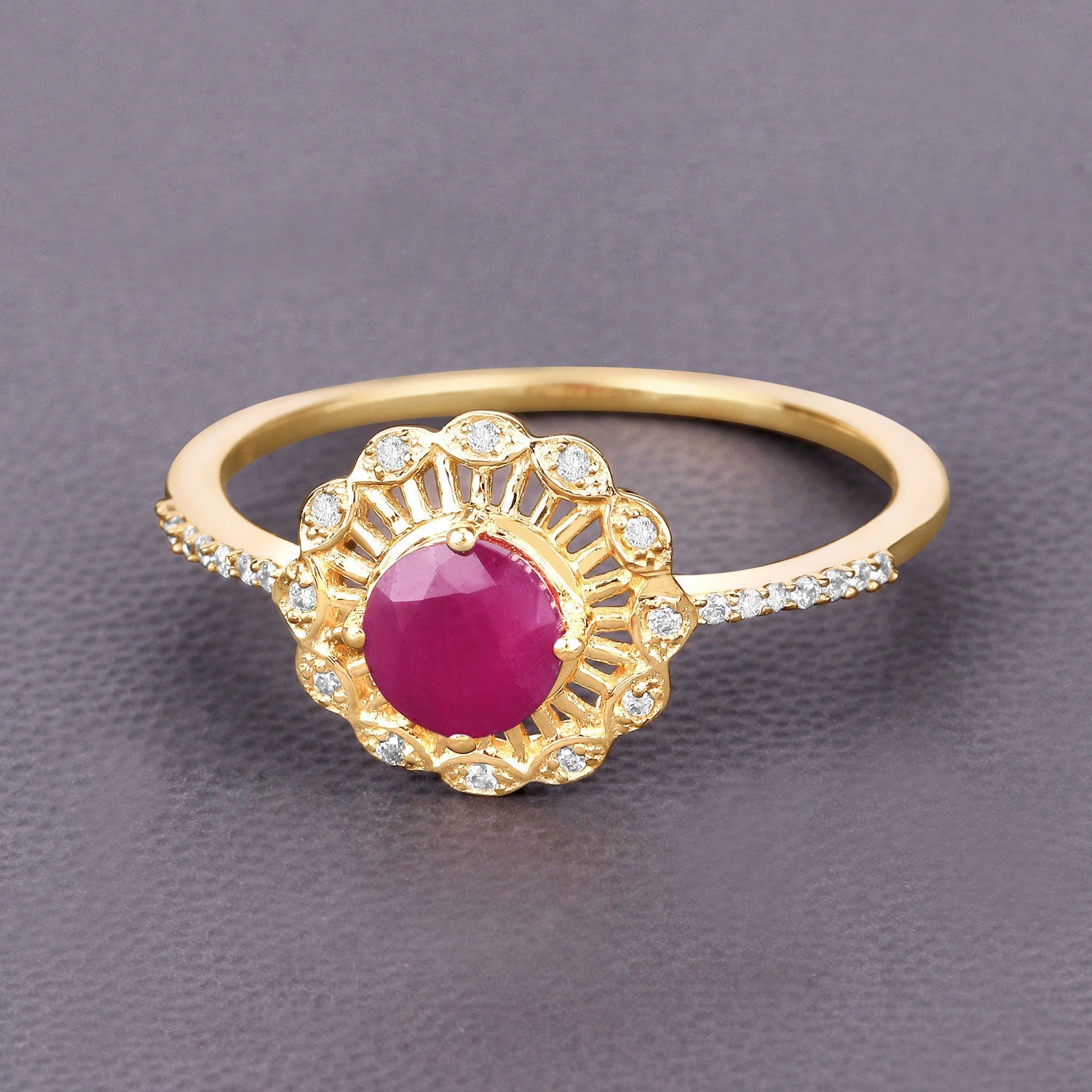 0.68 Carat Genuine Ruby and White Diamond 14K Yellow Gold Ring by Bids.com