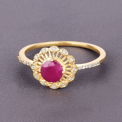 0.68 Carat Genuine Ruby and White Diamond 14K Yellow Gold Ring by Bids.com