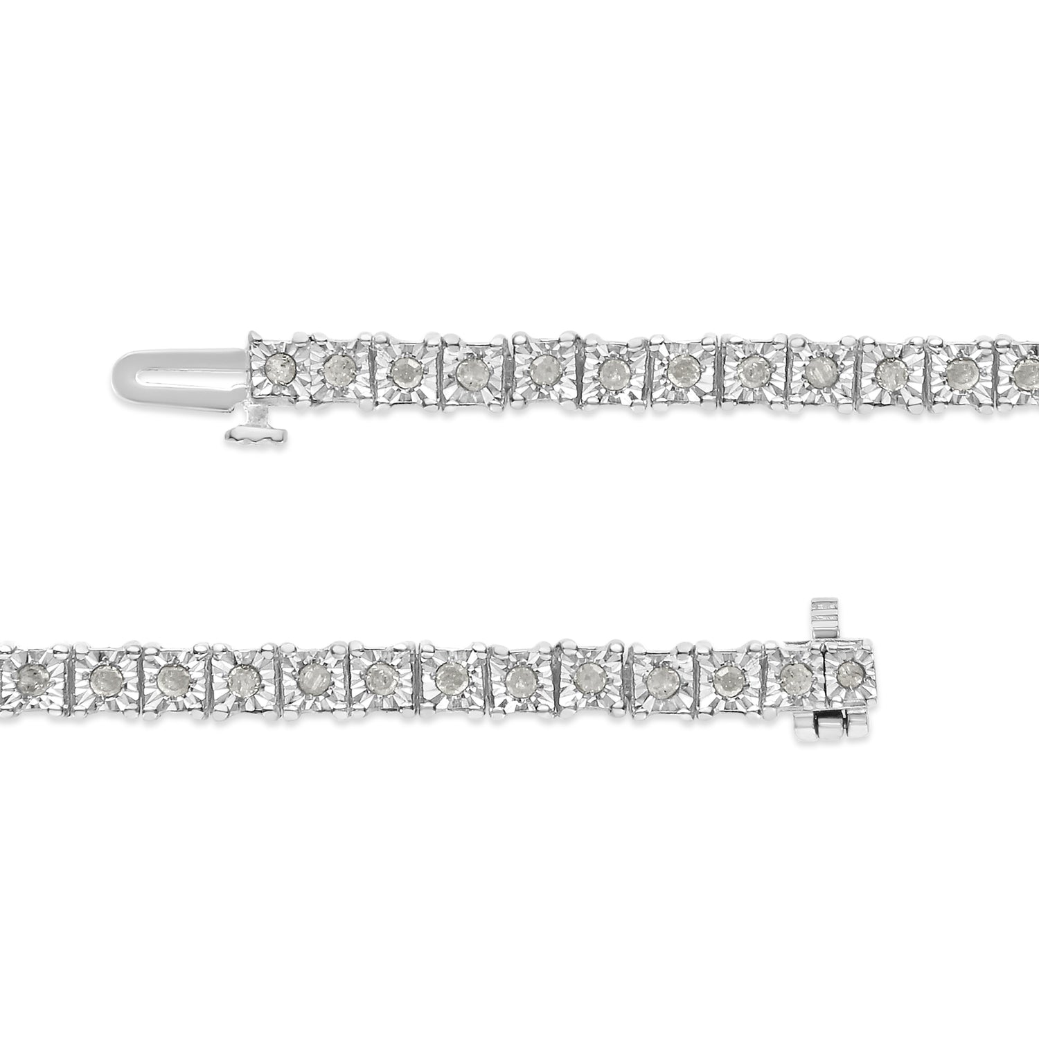 .925 Sterling Silver 1.0 Cttw Diamond Square Frame Miracle-Set Tennis Bracelet (I-J Color, I3 Clarity) - 7"  DestGlow