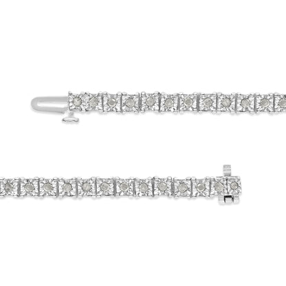 .925 Sterling Silver 1.0 Cttw Diamond Square Frame Miracle-Set Tennis Bracelet (I-J Color, I3 Clarity) - 7"  DestGlow