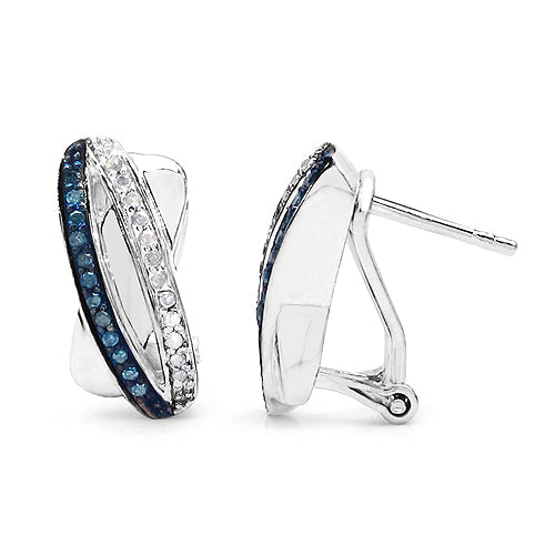 0.28 Carat Genuine Blue Diamond &amp; White Diamond .925 Sterling Silver Earrings by Bids.com