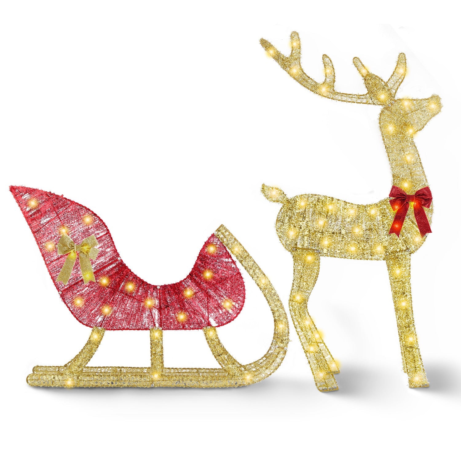 Lighted Christmas Reindeer &amp; Sleigh Indoor Outdoor Christmas Decoration Christmas Lighted Display with 8 Lighting Modes