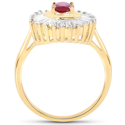 14K Yellow Gold Plated 2.44 Carat Glass Filled Ruby and White Topaz .925 Sterling Silver Ring by Bids.com