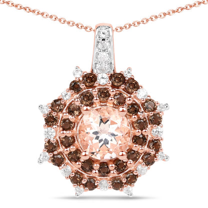 18K Rose Gold Plated 1.61 Carat Genuine Morganite, Smoky Quartz and White Zircon .925 Sterling Silver Pendant by Bids.com