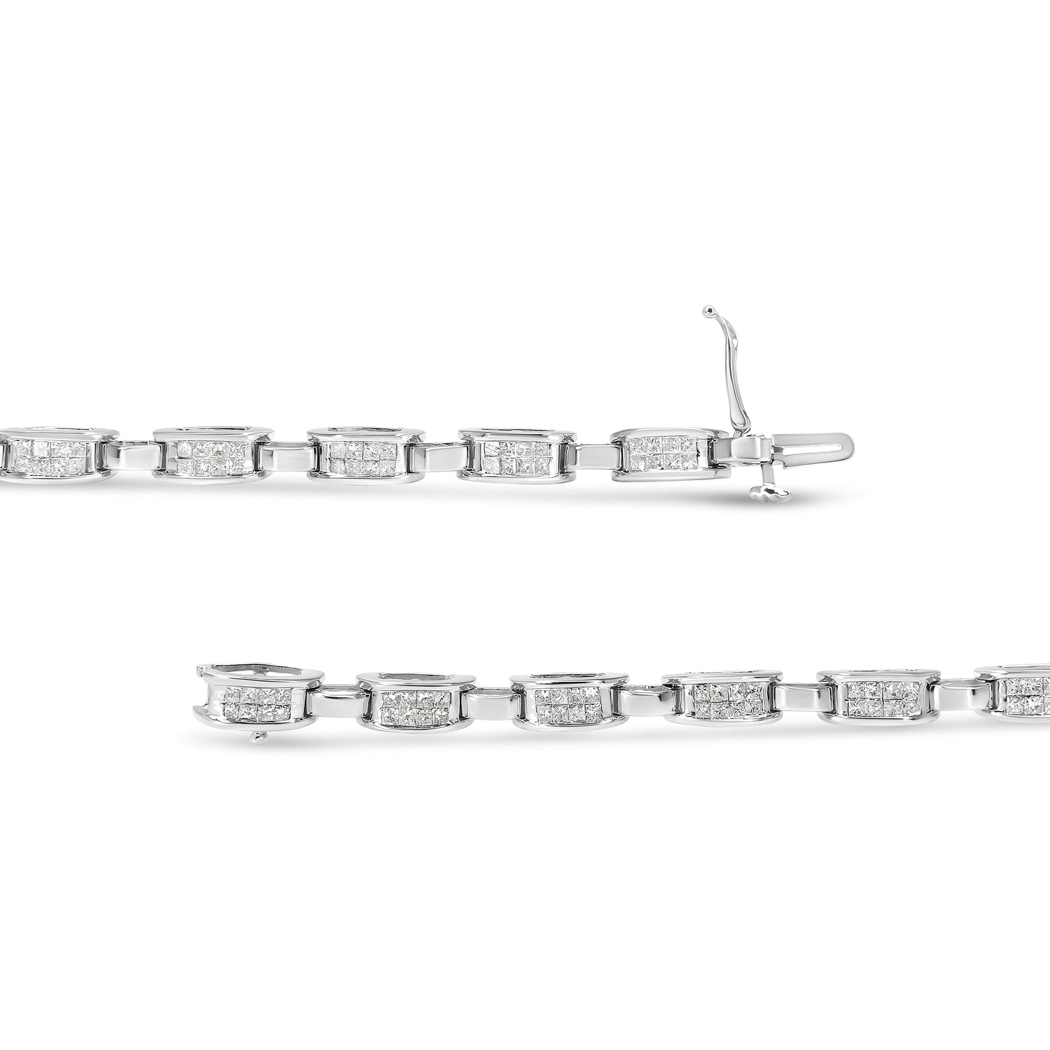 14K White Gold 2.0 Cttw Princess Cut Invisible Set Diamond Rectangular Link Bracelet (I-J Color, I1-I2 Clarity) - 7.25" by Bids.com